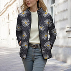 LIZALIG Women's Cropped Puffer Jacket Lightweight Floral Print Long Sleeve Padded Quilted Puffy Cardigan Coat