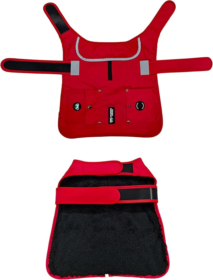 Joyride Harness FrostFlex Dog Winter Jacket - Fleece Lined & Water-Resistant - Snowsuit with Pockets for Treats & Poop Bags - Durable Cold Weather Dog Coat - Red Rush-S