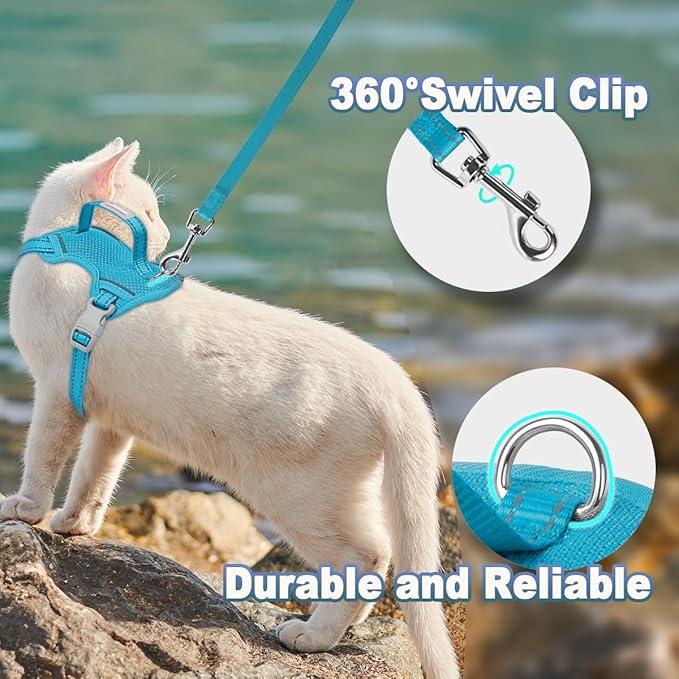 Cat Harness and Leash Set Escape Proof for Kitten Walking, Soft Adjustable Top Handle Vest Harnesses for Cats, Easy Control Breathable Reflective Small Medium Large, Blue,XXS