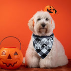 SCENEREAL Halloween Dog Bandanas 2 Pack, Puppy Fall Triangle Bibs Handkerchief Ghost Black Cat, Reversible Holiday Dog Bandana for Boy and Girl, Premium Pet Scarf for Small Medium Large Dogs L