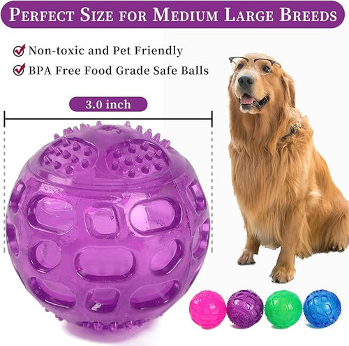 3'' Squeaky Dog Toy Balls for Lagre Medium Breed, Indestructible Dog Balls for Playing, Fetching & Retrieving, Durable Aggressive Chewers, 3 PCS Red+Blue+Green