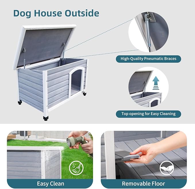 Petsfit Outdoor Wooden Dog House with Adjustable Foot