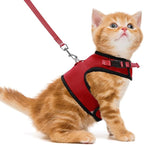 PUPTECK Soft Mesh Cat Vest Harness and Leash Set Puppy Padded Pet Harnesses Escape Proof for Cats Small Dogs, Red Medium