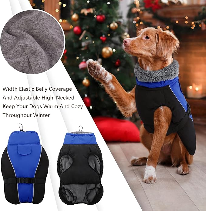 IDOMIK Dog Winter Coat, Reflective Waterproof Dog Jacket for Cold Weather, Warm Pet Coats for Small Medium Large Dogs, High Collar Doggy Fleece Snow Jacket, Winter Vest with Adjustable Buckle,S