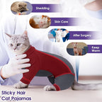 SUNFURA Hair Sticky Cat Clothes, Cat Sweater for Cats Only, 4-Legged Fleece Sweaters Kitten Pajamas Reduce Shedding Fur, Warm Pullover Shirts for Cats, Red L
