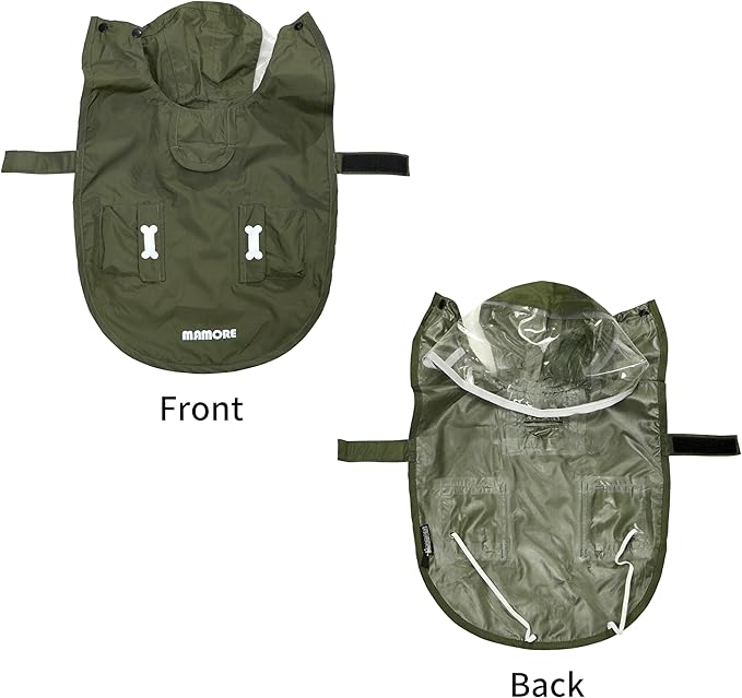 Waterproof Dog Raincoat, Adjustable Reflective Lightweight Pet Rain Clothes with Poncho Hood (Army Green, Small)