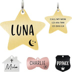 Ultra Joys Cat ID Tag Personalized Pet Tags, Durable Stainless Steel Small Pet Mini Dog Cat Tag Lightweight - Star Tag in Gold