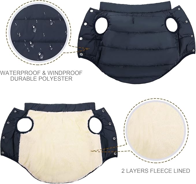 ASENKU Dog Winter Coat - Waterproof Windproof Dog Jacket, Warm Snowproof Doggie Puffer Vest for Cold Weather, Lightweight Snow Coats for Small Medium Large Dogs (XS, Blue)