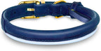 OOPSDOGGY Reflective Rolled Leather Dog Collar Adjustable Soft Padded Pet Collar for Small Medium Large Breed Dogs (Blue, M, 12"-15")