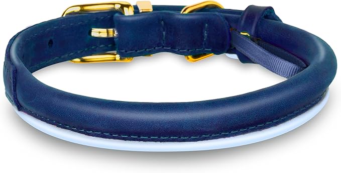 OOPSDOGGY Reflective Rolled Leather Dog Collar Adjustable Soft Padded Pet Collar for Small Medium Large Breed Dogs (Blue, XS, 8"-11")
