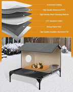 Heated Cat House for Outside,More Platform Space,Extremely Weatherproof & Insulated in Winter,Elevated Outdoor Cat Shelter with Eaves & Escape Door for Barn Feral Stray Cat(Dark Grey,Large)