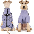 Mile High Life Waterproof Dog Raincoat, Full Coverage Small Dog Rain Coat with Harness, Adjustable 4 Legs Puppy Rain Jacket with Reflective Strip and Elastic Cuffs (Purple, XXS Back Length 9.8")
