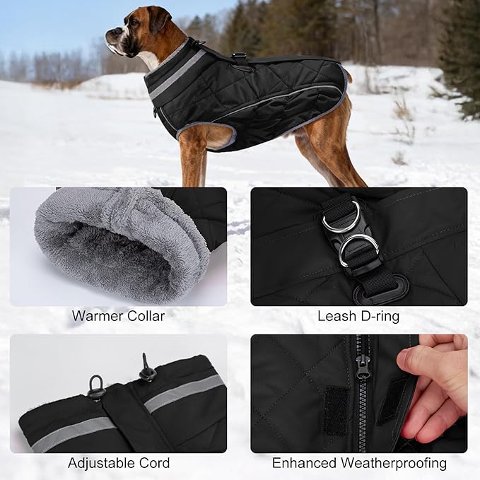 Dog Coat, Warm Dog Winter Coat for Small Dogs, Waterproof Jacket with Harness Built in, Reflective Turtleneck Cold Weather Coats with Zipper,Pet Fleece Vest Snow Jacket, Black XS