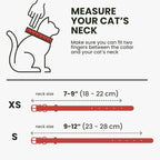 BRONZEDOG Leather Cat Collar with Removable Bells Non Breakaway Kitten QR Tag for Girl Boy (7" - 9" for Cats, Red & Gold)