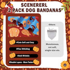 SCENEREAL Thanksgiving Dog Bandanas 2 Pack, Puppy Fall Orange Turkey Triangle Bibs Handkerchief, Reversible Holiday Dog Bandana for Boy and Girl, Premium Pet Scarf for Small Medium Large Dogs XL