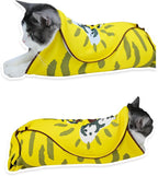 Cat Grooming Wrap for Cutting Nails, 27.6" Anti-Escape Calming Cat Swaddle Wrap for Medicine, Nail Clipping, Teeth Brushing, Ear Cleaning, Self-Adherent Burrito Restraint, (Tiger Print, L)