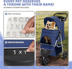 Magshion 3-Wheel Pet Stroller, Foldable Travel Jogger for Small & Medium Dogs & Cats (Up to 33lbs), Lightweight Carrier with Breathable Mesh Cover, Cup Holder & Storage Basket, Navy Blue