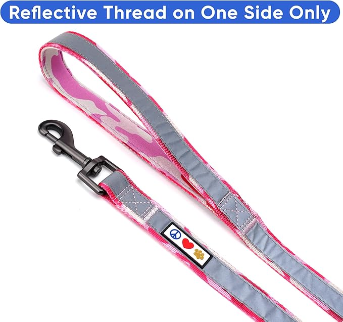 Pawtitas 6 FT Padded Dog Leash with Comfortable Neoprene Padding Handle - Camo Pink Lead | Medium Reflective Dog Leash with Highly Reflective Band Perfect for Medium and Large Dogs and Puppies.