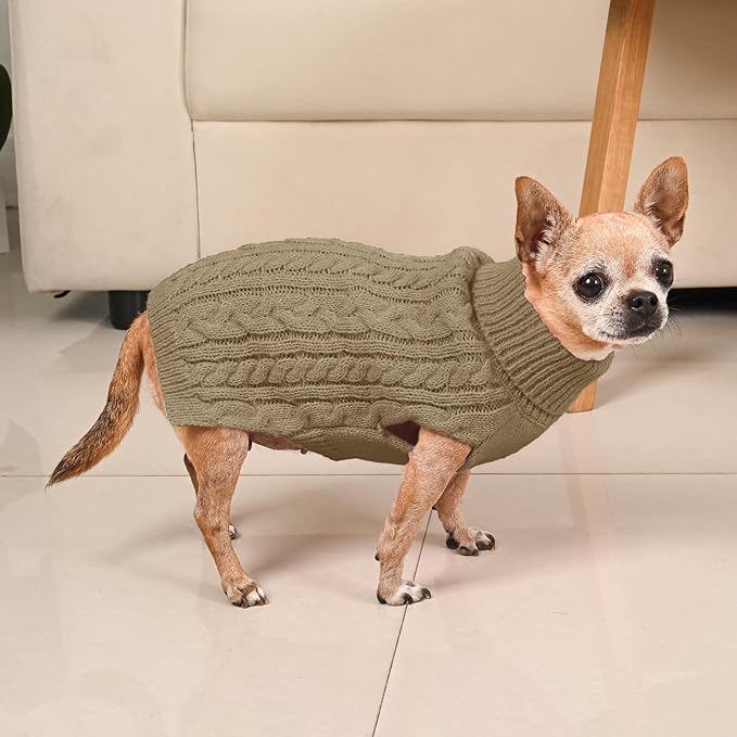 2 Pack Dog Sweaters for Small Dogs Turtleneck Pullover Cable Knit Puppy Stretch Clothes Chihuahua Yorkie Pomeranian Toy Poodle Boy Girl Pets Winter Doggie Clothes (S, Red & Brown)