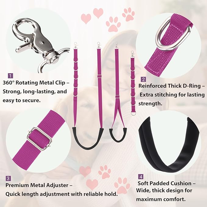 Dog Grooming Belly Straps Hot Pink Pet Grooming Supplies 3 Sets Professional Dogs Belly Band Pets Dogs Groomer Extension Strap Table Arm Loop Extender for Small Medium Large Pets (Hot Pink)