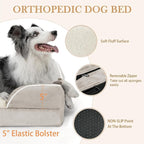 Comfort Expression Orthopedic Dog Bed for Extra Large Dogs 53x42 Inch, Waterproof Supportive Egg Crate Foam XXL Pet Bed with Removable Bolsters, Dog Couch with Washable Cover & Non-Slip Bottom, Beige