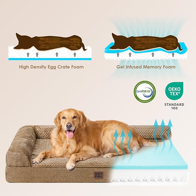 EHEYCIGA Memory Foam Dog Bed Medium Sized Dogs, Waterproof Dog Bed Orthopedic with Washable Removable Cover, Non-Slip Pet Bed Couch for Crate, 30x20x6 Inches, Camel
