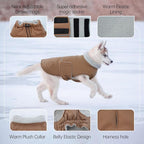 BRKURLEG Dog Winter Coat, Warm Dog Jackets for Small and Medium Large Dogs, Reflective Adjustable Pet Cold Weather Coats, Waterproof Windproof Dogs Snow Jacket Clothes Warm Vest (XXL, Khaki)