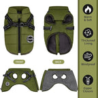 Warm Dog Winter Coat, Fashion Pet Cold Weather Jacket with Built-in Harness, Reflective & Adjustable Comfortable Pet Vest, Windproof Apparel for Small Medium Large Dogs (Green)