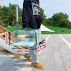 Rolling Pet Trolley Case, Portable Hard Shell Pet Carrier, Clear Plastic Cat Travel Box, Suitable for Cats and Dogs(Pink,9.8 * 11.0 * 15.4in)