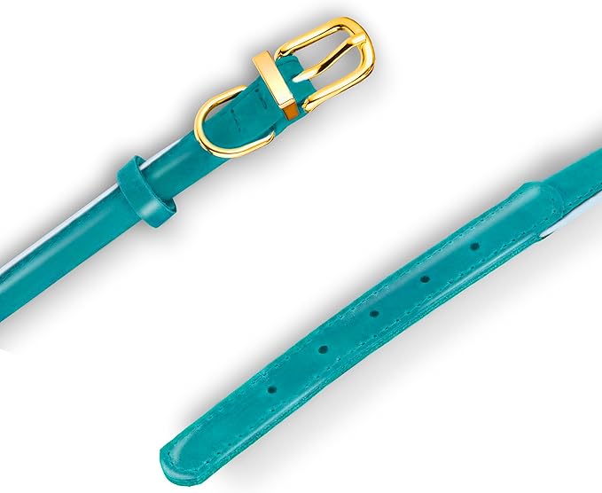 OOPSDOGGY Reflective Rolled Leather Dog Collar Adjustable Soft Padded Pet Collar for Small Medium Large Breed Dogs (Teal, XL, 17"-21")