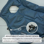 DJANGO Reversible Puffer Dog Coat – Warm Winter Dog Jacket & Water-Repellent Insulated Dog Coat w/Harness Hole, Windproof, Adjustable Fit for Small & Medium Dogs, Dachshunds – Twilight Blue, Medium