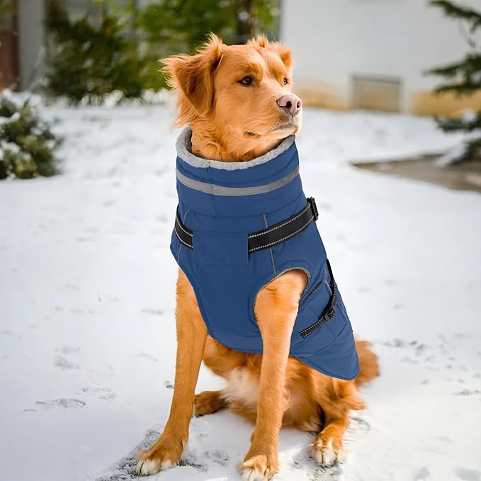 PETDSH Dog Coat Small, Built-in Harness Dog Jacket with Warm Fleece Lining, Waterproof Reflective Dogs Winter Coat, Pet Coats with Pocket and Trash Bags (Navy Blue, Small)