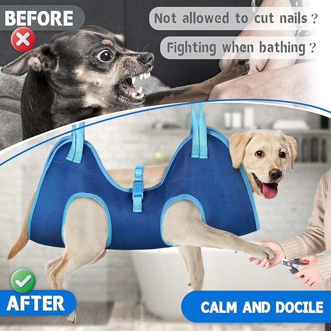 Supet Dog Grooming Hammock, Dog Hanging Harness for Nail Trimming Doorframe, Pet Holder Restraint for Clipping Nails, Pet Hoist Sling for Cutting Nails, Ear & Eye Cleaning, Medicine at Home (L)