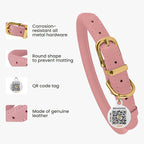 BronzeDog Rolled Leather Dog Collar with QR ID Tag, Adjustable Soft Round Collars for Small Medium Large Dogs Puppy (11" - 14 1/2" Neck Size, Blush)