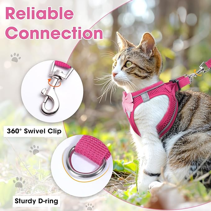Cat Vest Harness and Leash Set for Walking Escape Proof, Adjustable Kitten Harness Breathable Mesh with Reflective Strips Harness for Kitty Puppy Bunny (Pink,XS)