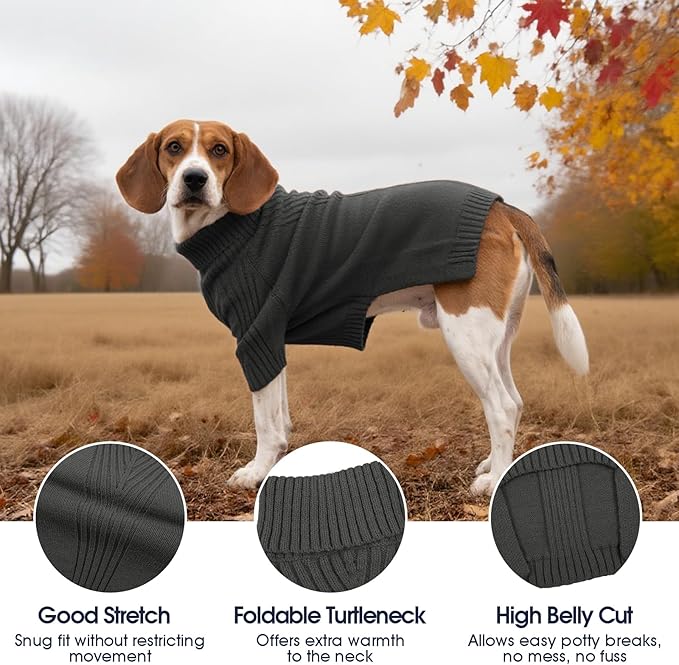 IECOii Dachshund Sweater,Turtleneck Dog Sweater for Small Medium Dogs Girl Boy,Stretchy & Breathable,Warm Knitted Pullover Coat,High Neck Knitwear for Cold Weather Indoor & Outdoor Wear (Grey,M)