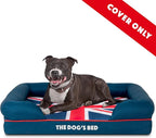 Replacement Outer Cover for The Dog's Bed Orthopedic Memory Foam Dog Bed. Washable Oxford Fabric, Medium (Blue with Red Piping UK Flag Embroidery & Centre Flag)