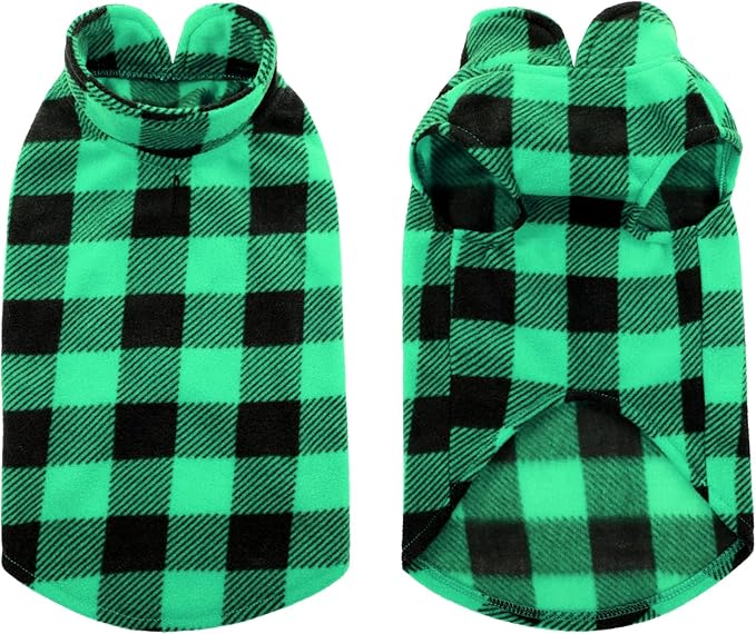 Kama Bridal Dog Spring Autumn Winter Coat Pullover Fleece Vest for Cats & Dogs - Thin Sweater, Green & Black Plaid (Green, M)
