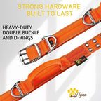 ADITYNA Heavy Duty Dog Collar for Medium Dogs - Reflective Orange Collar with Handle for Training, and Walking - Wide, Thick, Tactical, Soft Neoprene Padded