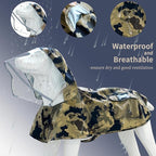 Waterproof Dog Raincoat, Adjustable Reflective Lightweight Pet Rain Clothes with Poncho Hood(XX-Large,Camo)