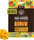 Earth Animal No Hide Stix - Long Lasting Rawhide Free Small Dog Chews Sticks, Mango - 20 Count Value Pack