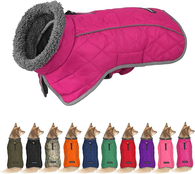 Fragralley Dog Coat Medium, Waterproof Dog Jacket with Warm Fleece Lining, Adjustable Reflective Dogs Winter Coat, Turtleneck Pet Coats for Cold Weather (Rose Pink M)
