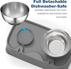 Elevated Cat Bowls, 4 Height Adjustable Cat Food Bowl Stainless Steel, Raised Dog Cats Bowls Elevated Pet Food and Water Bowl, Non-Slip Tilted Pet Feeder Anti Spill for All Cats Puppies