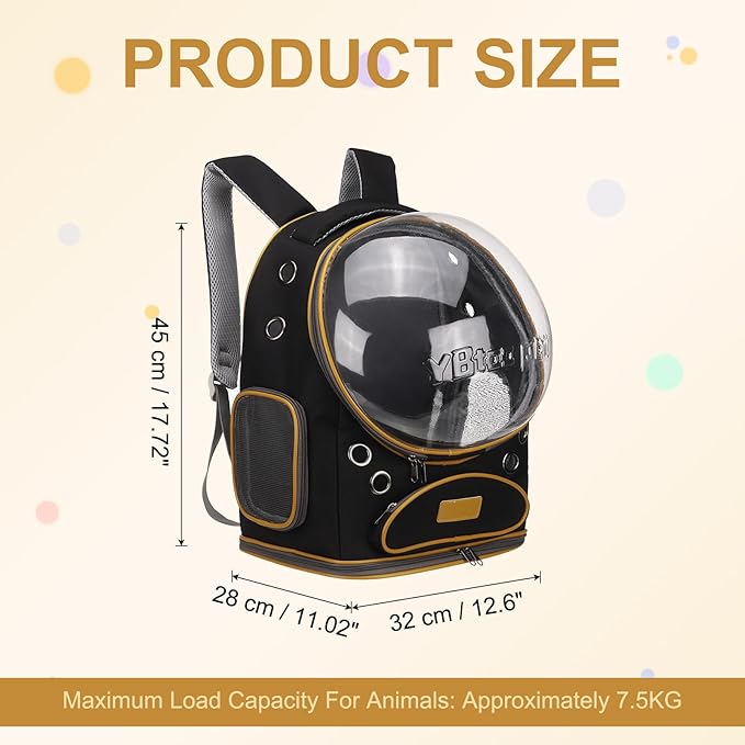 Pet Backpack Carrier, Portable and Ventilated, Oxford Cloth, Dog Cat Travel Bag with Transparent Cover 12.6", (Black, 1 Pcs), Intended for Hiking/Camping/Traveling
