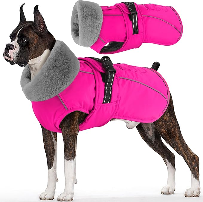 Dogcheer Dog Coat with Pocket, Waterproof Dog Jacket with Adjustable Buckle, Reflective Puppy Winter Coat Warm Turtleneck Fleece SnowJacket for Small Medium Large Dogs - Pink XL