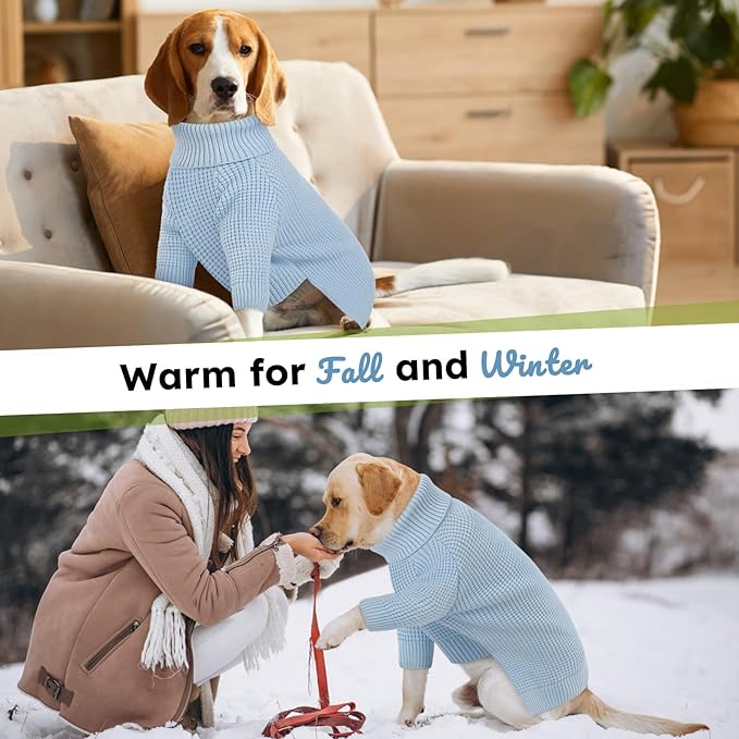 Queenmore Small Dog Sweater, Plaid Doggie Sweater, Long Sleeve Knitted Dog Sweater with Check Pattern, Warm Puppy Sweaters, Solid Pull-on Cat Sweaters, Blue S