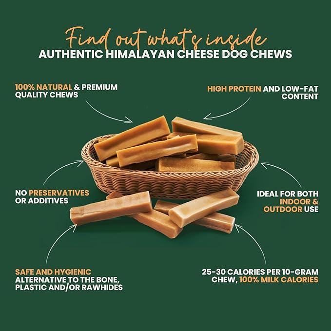 Authentic Himalayan Natural Dog Cheese Chew (Pack of 4 Large & XLarge Chews), Premium Organic Yak Chew, Keeps Your Dog Busy, Ideal for Indoors and Outdoors Use