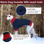 Great Dane Dog Sweater XXXXXL, Warm Turtleneck Dog Sweater with Harness Hole, Stretchy Christmas Sweaters for Extra Large Dogs Boy Girl, Winter Warm Pet Clothes Holiday Outfit, NavyBlue 5XL