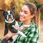 E-Clover Christmas Cute Dog Bandanas Plaid Dog Bandana Matching Scrunchie Pet Kerchief Scarf for Medium Large Dogs Boy Girl Green Red