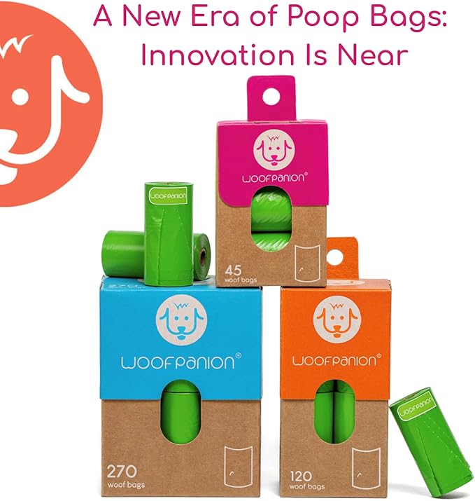 Woofpanion Improved Dog Poop Bags - Extra Strong Leak Proof Waste Bags Made from Recycled Plastic Unscented Refill Rolls for Easy Cleanup 8 rolls | 120 bags